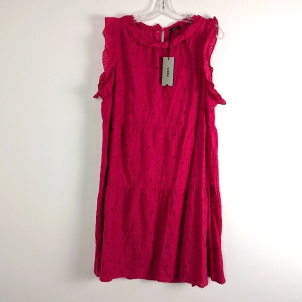 VONDA Boho Chic Fuchsia Eyelet Embroidered Dress - Size 2XL - 4XL
